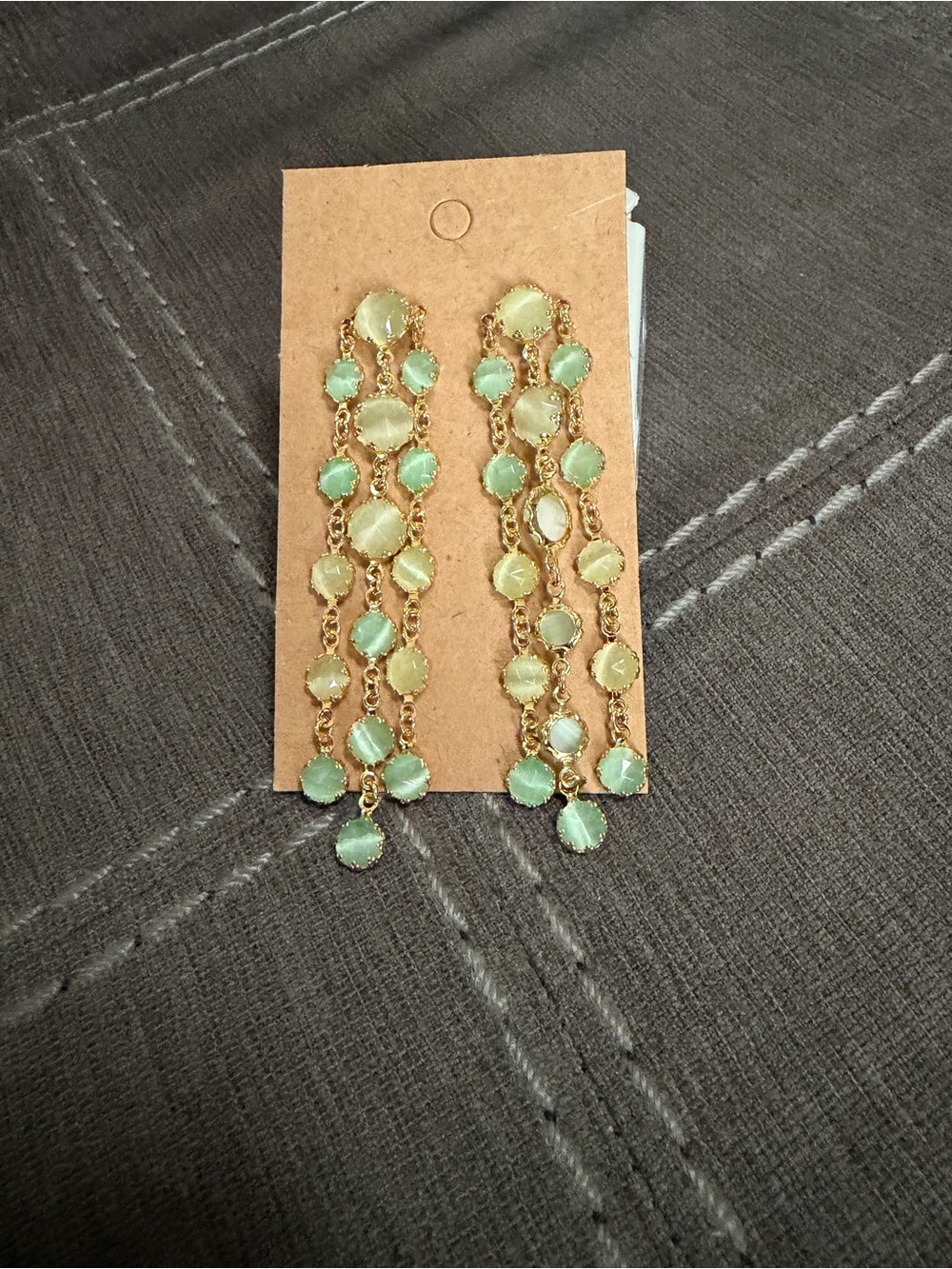 Gold-Tone Green Drop Chain Earrings - Women Jewelry